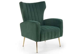 fauteuil lounge vert avec accoudoirs et pieds dorés en métal aenor
