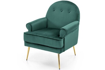 fauteuil lounge en velours vert avec pieds en métal doré rozenn