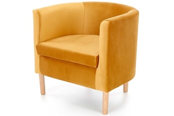 fauteuil de salon generique fauteuil lounge en velours jaune avec pieds en bois massif kelen
