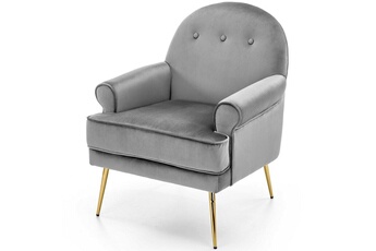 fauteuil lounge en velours gris avec pieds en métal doré rozenn