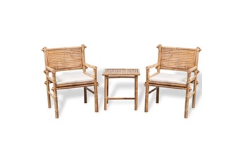 table de jardin vidaxl mobilier de bistro 3 pcs avec coussins bambou