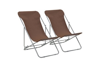 chaises de plage pliables 2 pcs acier et tissu oxford marron