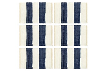 chemin de table vidaxl napperons 6 pcs chindi bande bleu et blanc 30 x 45 cm
