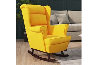 rocking chair vidaxl fauteuil à bascule pieds en bois massif d'hévéa jaune velours