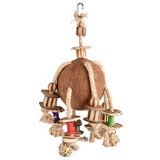 Jouet pour oiseaux Sully perroquet Noix de coco BBQ 42 cm, jouet pour oiseaux en corde, jouet pour oiseaux suspendu