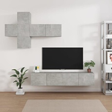 Vidaxl Gris Ensemble De Meubles Tv 7 Pcs Béton Bois D'ingénierie