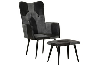 fauteuil de jardin vidaxl fauteuil avec repose-pieds noir cuir véritable et toile