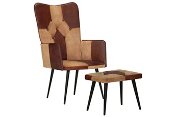 fauteuil de jardin vidaxl fauteuil avec repose-pieds marron cuir véritable et toile