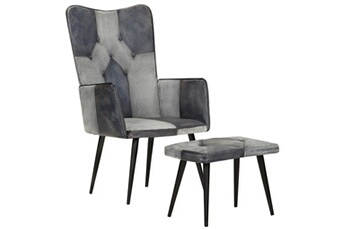 fauteuil de jardin vidaxl fauteuil avec repose-pieds gris cuir véritable et toile
