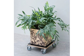 etagère à plantes nature chariot à plantes carré 38x38 cm noir bois