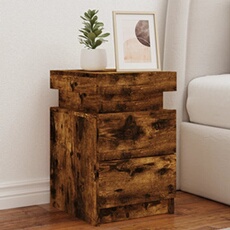 Vidaxl Table De Chevet Avec Lumières Led, Armoire De Lit Avec Rangement, Table De Nuit, Armoire De Nuit, Moderne, Chêne Fumé Bois D'ingénierie