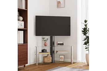 meuble tv d'angle 3 niveaux pour 32-70 pouces noir et argenté