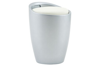 tabouret daniel pouf rond coffre de rangement panier à linge siège avec assise rembourrée blanc, structure en plastique gris
