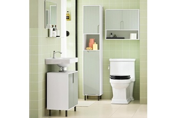 meuble de salle de bain sobuy armoire de salle de bain, meuble de rangement mince, meuble colonne, placard avec compartiment, etagères réglables et panier à linge, 31x30x167 cm,