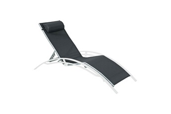 chaise longue - transat sweeek toile de remplacement pour bain de soleil louisa en aluminium et textilène avec têtière - noir/gris