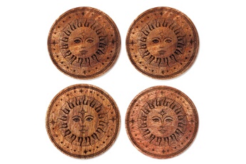 cuisine art de la table origen signes grimalt set de 4 sous-verres rond soleil en bois sculpté