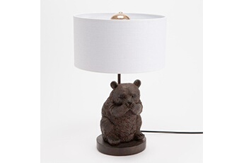 lampe à poser amadeus lampe ourson en résine et son abat jour en lin 40 w - - marron - résine