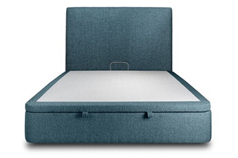 lit coffre 140x190cm avec tête de lit tapissier bouclette bleu - hauteur totale : 39cm