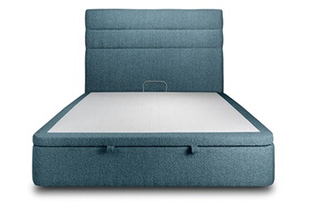 lit coffre 140x190cm avec tête de lit lignes bouclette bleu - hauteur totale : 39cm