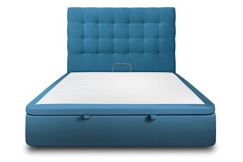 lit coffre 160x200cm avec tête de lit capitonnee velours bleu - hauteur totale : 39cm