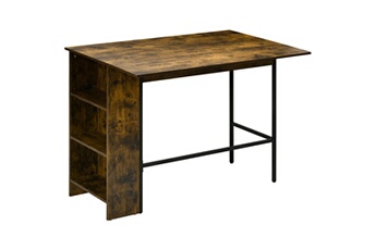 table haute homcom table de bar extensible design industriel - 3 étagères intégrées - châssis métal noir aspect bois vieilli