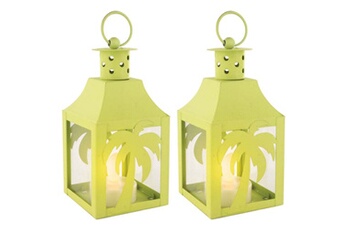 lanterne the home deco factory - lanterne colorée avec chauffe-plat led exotique (lot de 2) palmier