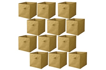 - lot de 12 cubes de rangement pliables en tissus avec poignée - 30x30x30cm - jaune ananas - housebox