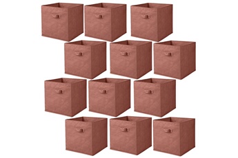 boite de rangement toilinux - lot de 12 cubes de rangement pliables en tissus avec poignée - 30x30x30cm - rouge tomette - housebox
