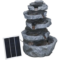 Fontaine de jardin à énergie solaire - fontaine roche cascade 5 niv. LED pompe incluse - résine gris