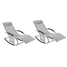 OGS28-HGx2 Lot de 2 Chaises Longues Transat de Jardin Bascule avec Appui-Tête Réglable, Pochette de Rangement et Repose-Pieds, Confort Ergonomique,