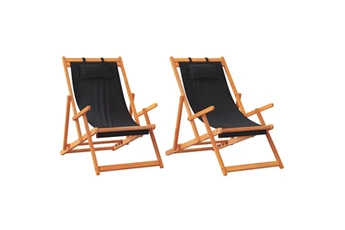 2 chaises de plage pliables en tissu noir