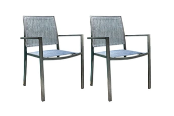 lot de 2 fauteuils de jardin empilable santorin en aluminium et textilène aspect teck gris
