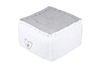 - pouf de sol collection pauline blanc et gris - 100% coton - 40 x 40 x 25 cm