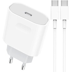 Chargeur prise secteur USB C Rapide pour iPhone 15 - 25W Prise Adaptateur avec 1 M Câble Type C pour iPhone 15 Pro Max - Samsung Galaxy S24 / S23