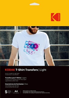 Papier d'impression Kodak Papier transfert textile clair t-shirt, 5 feuilles, compatible avec toutes les imprimantes à jet d''encre