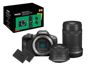 Pack Appareil photo hybride Canon EOS R100 + Objectif RF 18 45mm f4.5 6.3 IS STM + Objectif RF 55 210 mm f5 7.1 IS STM + 2ème batterie + chargeur - vue 2