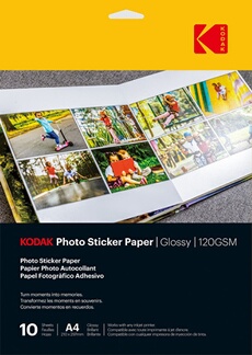 Photo Sticker Paper - Pack de 10 feuilles de papier photo autocollant - Format A4 - Finition brillante - 120 g