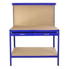 Etabli de Travail Bleu Banc Plan de Travail Tiroir 2 Niveaux Etagère Rangement