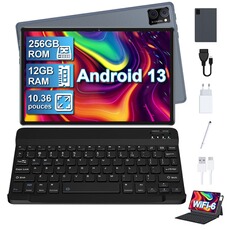 PC portable Vanwin Tablette 12GB RAM+ 256GB ROM+ (1To Extensible) tablette tactile Android 13, Octa-Core 2.4+5G WiFi, Bluetooth 5.0 tablette 10,36 pouces Bookcover +