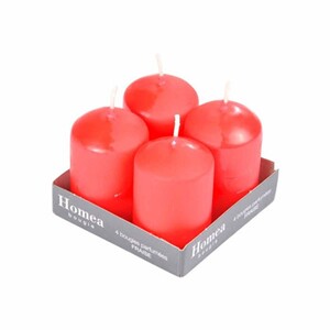 Bougies Pilier Noël Rouge 15x8cm Lot De 4 - Bougies Paraffine Qualité ECA Brûle 94 Heures