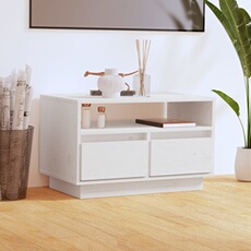 vidaXL - Meuble TV - Pin Massif - Blanc - 60x35x37 cm