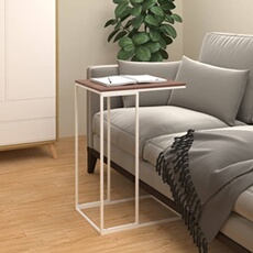 VIDAXL - Table d'appoint - Forme en C - Bois d'ingénierie et fer - Blanc - 40 x 30 x 59 cm