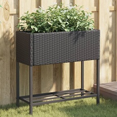 VIDAXL - Ensemble de 2 Jardinières avec Étagère - Résine Tressée - Noir - 70x28x70 cm