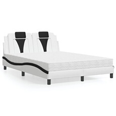Bed met matras kunstleer wit en zwart 140x190 cm3208795