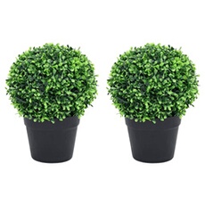 2x Plantes de Buis Artificiel avec Pots Boule Fausse Plante Réaliste Décor Floral Décoration d'Extérieur Jardin Salon Vert 32 cm