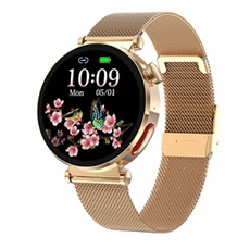 Montre connectée GENERIQUE Femme smart bluetooth montre ET490 gold steel bracelet de surveillance de la santé sport