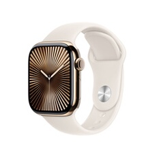 Apple Watch Series 10 GPS + Cellular 42mm Boîtier en Titane Or avec Bracelet Sport Lumière Stellaire - M/L Apple Watch Series 10 GPS + Cellular 42mm Boîtier en Titane Or avec Bracelet Sport Lumière Stellaire - M/L