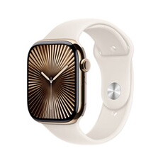 Apple Watch Series 10 GPS + Cellular 46mm Boîtier en Titane Or avec Bracelet Sport Lumière Stellaire - M/L