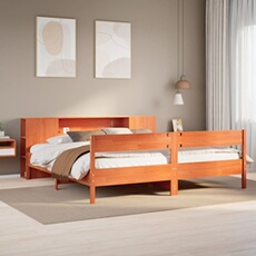 Bed met boekenkast zonder matras grenenhout wasbruin 200x200 cm3322938