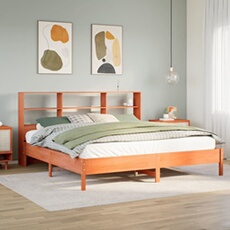 Bed met boekenkast zonder matras grenenhout wasbruin 200x200 cm3322860